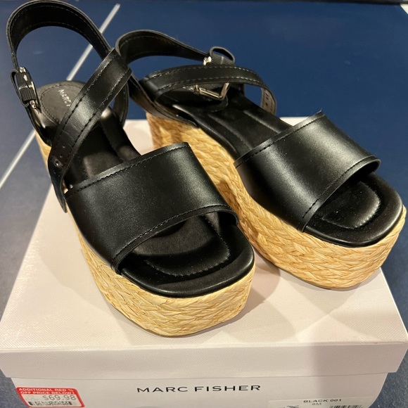 NWT Marc Fisher Black Espadrille Platform Sandal - Picture 3 of 6